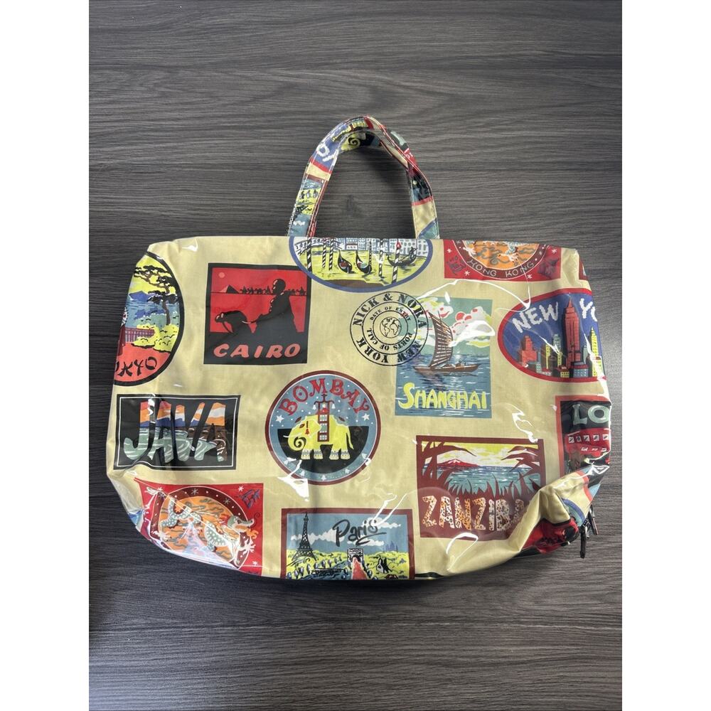 Vintage Nick & Nora Travel Organizer Bag Cities Print Vinyl Zip Case Tote Retro